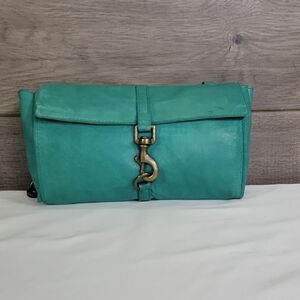 Free People Teal Leather Clutch Crossbody Shoulder Bag